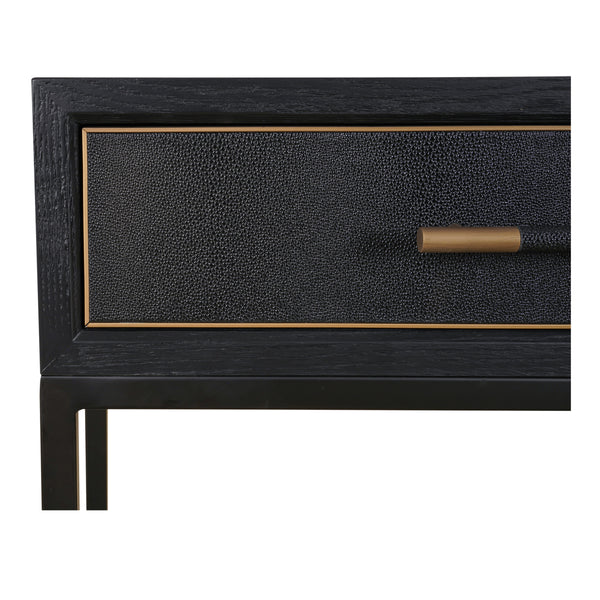 Mako Console Table in Black Oak with Brass Accents