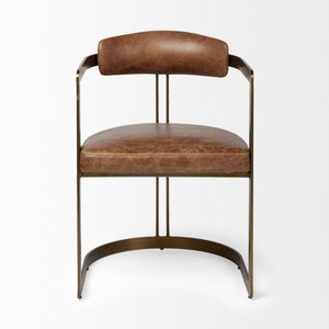 Hollyfield I Brown Leather Seat Gold Iron Frame Dining Chair