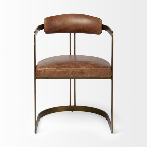 Hollyfield I Brown Leather Seat Gold Iron Frame Dining Chair