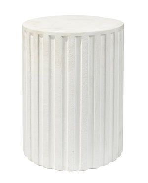 Flutted Cement Side Table, White