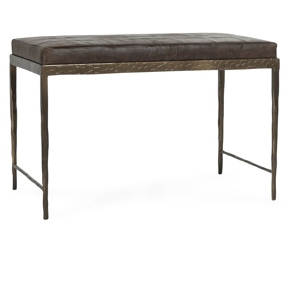 Malo Leather Bench with Hammered Iron Legs - Cocoa Brown