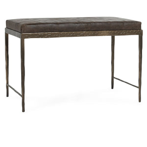 Malo Leather Bench with Hammered Iron Legs - Cocoa Brown