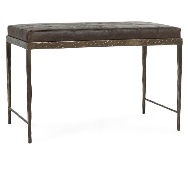 Malo Leather Bench with Hammered Iron Legs - Cocoa Brown