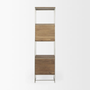 Morris II 19.75 x 15 x 72.5 Brown Wood and Silver Metal Frame 4 Shelf Shelving Unit