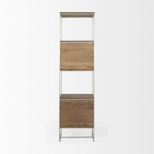Morris II 19.75 x 15 x 72.5 Brown Wood and Silver Metal Frame 4 Shelf Shelving Unit