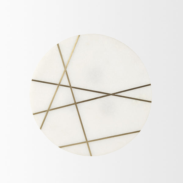 Vivienne  16.0L x 16.0W x 19.0H White Marble W/Antique Gold Metal Round Small Side Table