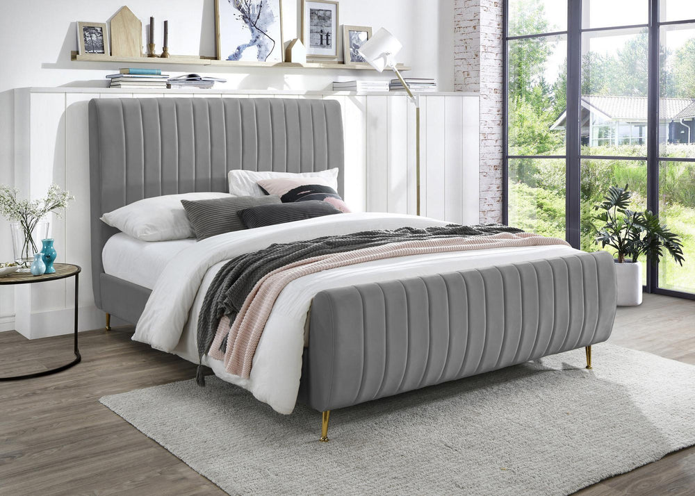 Marcos Queen Bed In Grey Velvet