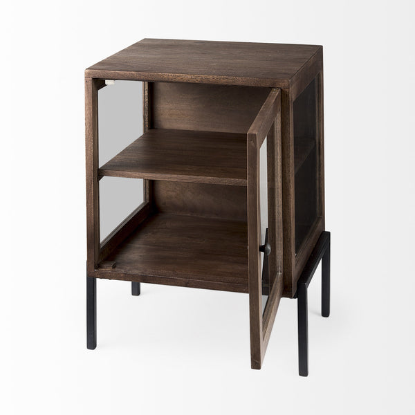 Arelius 20L x 18W x 26H  Medium Brown Wood W/ Black Metal Frame End/Side Table