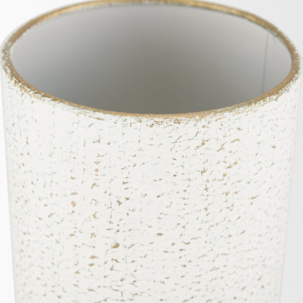 Tovah Tall Textured White w/ Gold Metal Vase