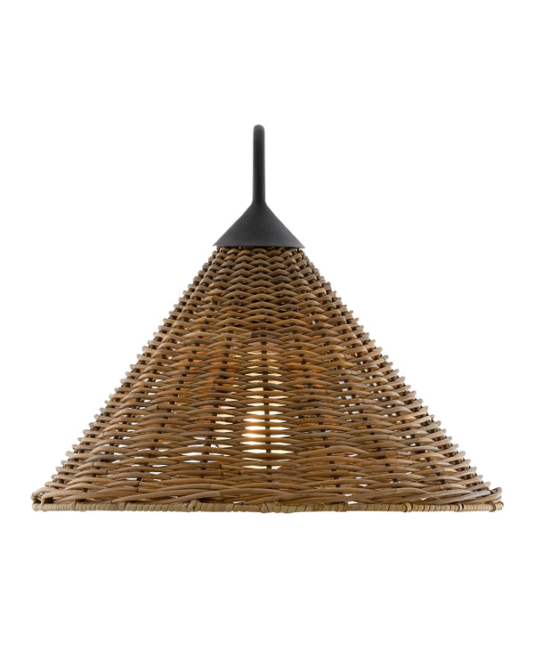 Basket Swing Arm Sconce In Blacksmith & Natural