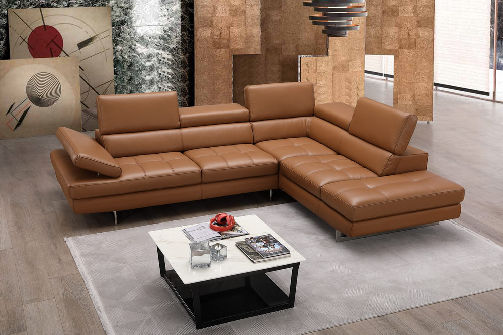Eliza Italian Leather Sectional Caramel In Right Hand Facing