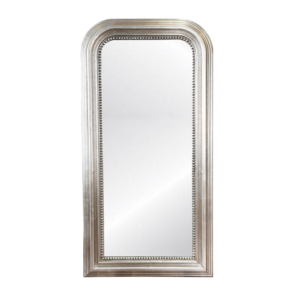 SILVER LEAF WOOD FLOOR MIRROR WITH CURVED EDGES