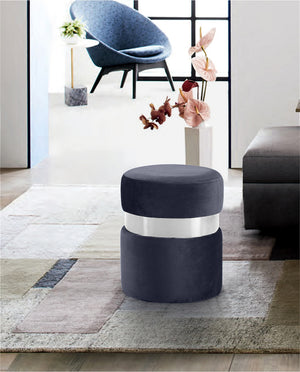 Reginald Ottoman/Stool In Grey Velvet and Chrome