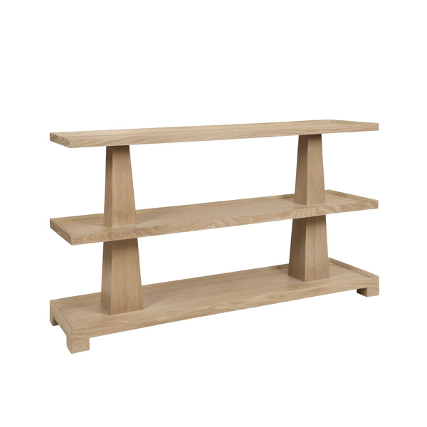 THREE TIER TWO COLUMN CONSOLE IN CERUSED OAK