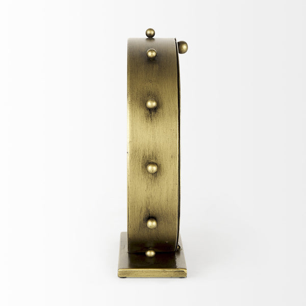 Marian 11.0L x 3.1W x 11.0H Gold Metal W/Studs Round Table Clock