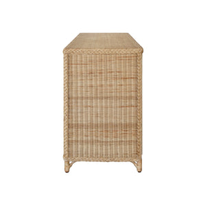 FOUR DOOR BUFFET IN FULLY WRAPPED RATTAN WITH SATIN BRASS PULLS