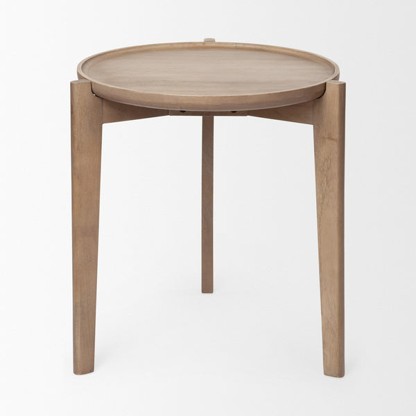 Cleaver I 22 x 24 Round Top Brown Solid Wood Accent Table