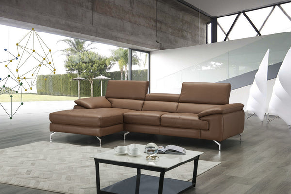 Jett Italian Leather Mini Sectional Left Facing Chaise in Caramel