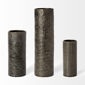Kona III Large Black/Gold Cylindrical Ceramic Vase