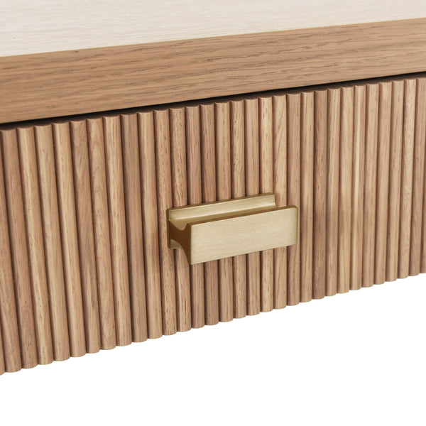 TWO DRAWER DESK WITH FLUTED DETAIL IN NATURAL OAK