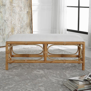 Laguna White Fabric Rattan Bench