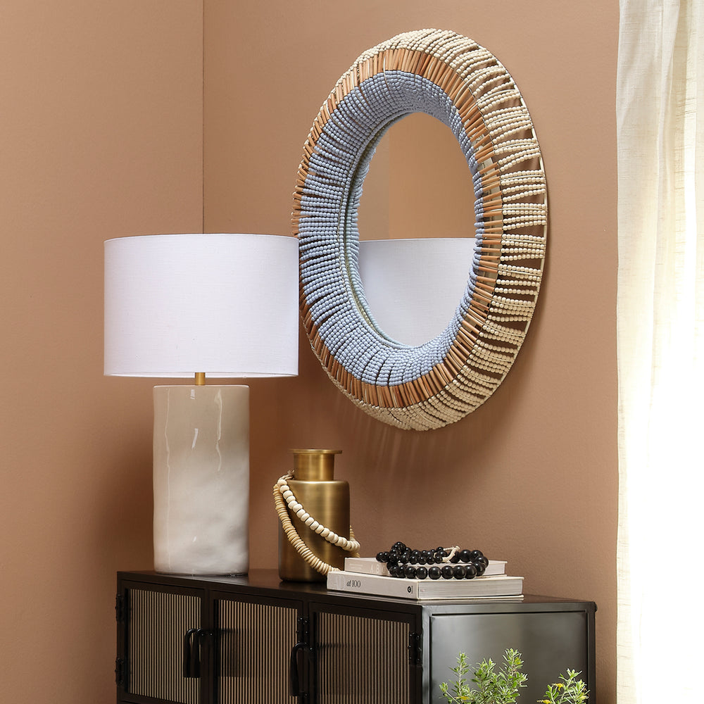 Native Beaded Round Wall Mirror 