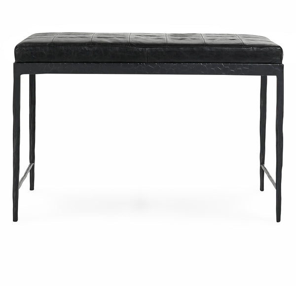 Malo Leather Bench with Hammered Iron Legs - Onyx Black