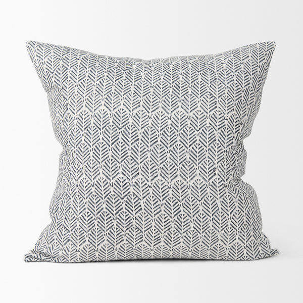 Jennelle Cream w/ Indigo Print Linen Square Decorative Pillow Cover
