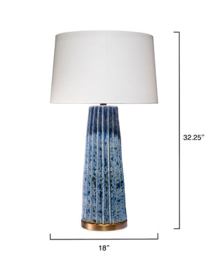  Pleated Ceramic Table Lamp with Linen Shade, Blue