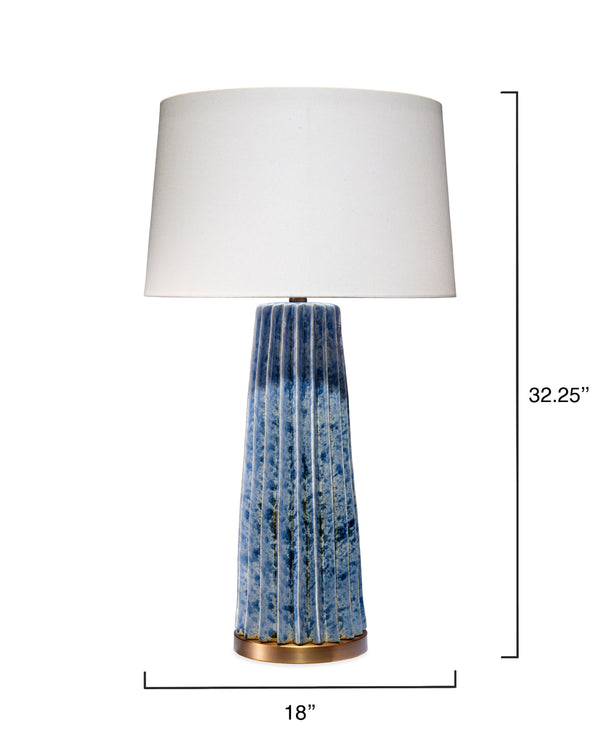  Pleated Ceramic Table Lamp with Linen Shade, Blue