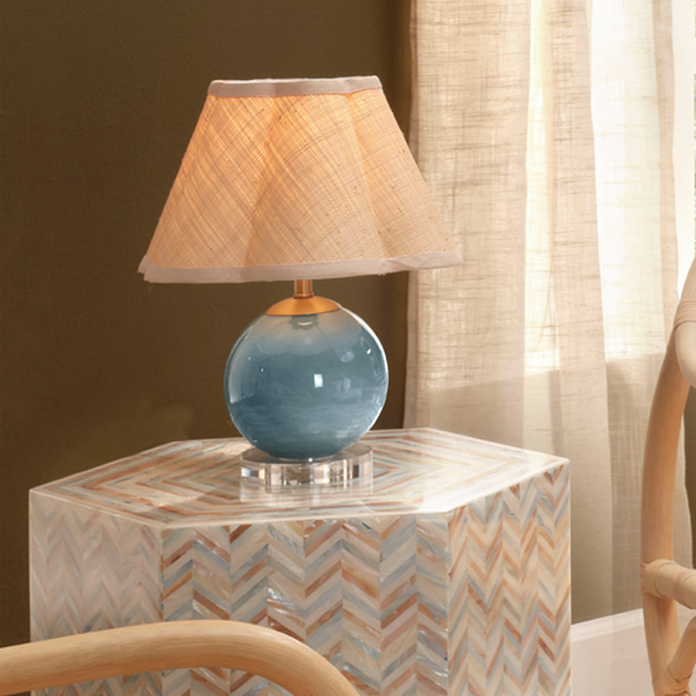 Dottie Blown Glass Table Lamp with Raffia Shade, Blue