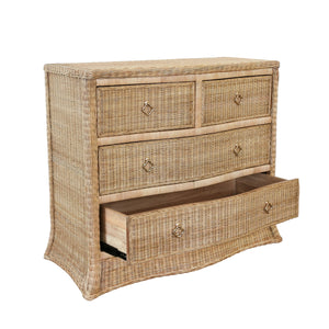 FOUR DRAWER CHEST IN WOVEN RATTAN WITH SATIN BRASS PULLS