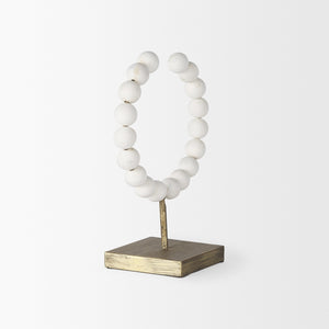 Pontchartrain I (Small) 9L x 5W White Beaded Broken Sphere Decorative Object W/ Gold Base