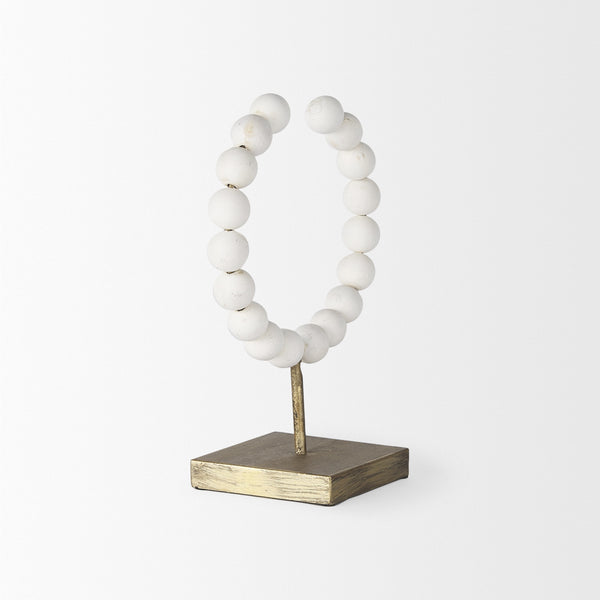 Pontchartrain I (Small) 9L x 5W White Beaded Broken Sphere Decorative Object W/ Gold Base