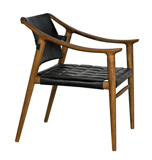 Garibaldi Teak and Black Leather Chair with Clear Coat Flat Finish