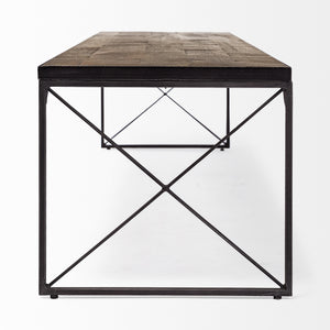 Trestman III 66L x 18W Brown Wood Top W/Black Iron Base Accent Bench