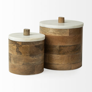 Sandook (Small) 8H Brown Round Wooden Storage Jar