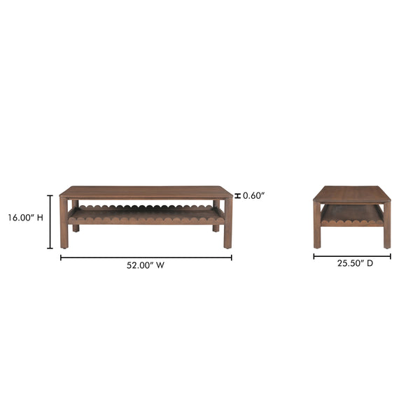 Wiley Coffee Table in Vintage Brown with Shelf