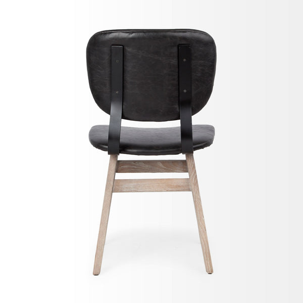 Haden I Black Faux-Leather Wrap Brown Solid Wood and Iron Base Dining Chair