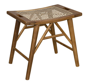 Murphy Teak and Caning Stool with Clear Coat Flat Finish