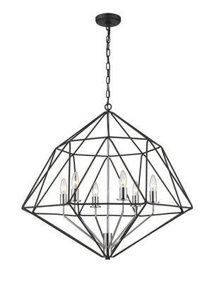 Geo 6 Light Chandelier in Matte Black + Chrome Finish