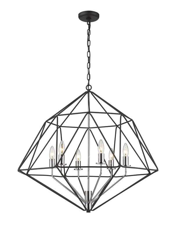 Geo 6 Light Chandelier in Matte Black + Chrome Finish