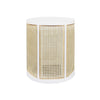 CANE SIDE TABLE WITH MATTE WHITE LACQUER WOOD FRAME