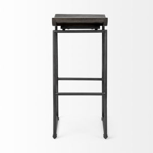 Givens 30.25" Seat Height Black Wood Seat Black Metal Base Stool