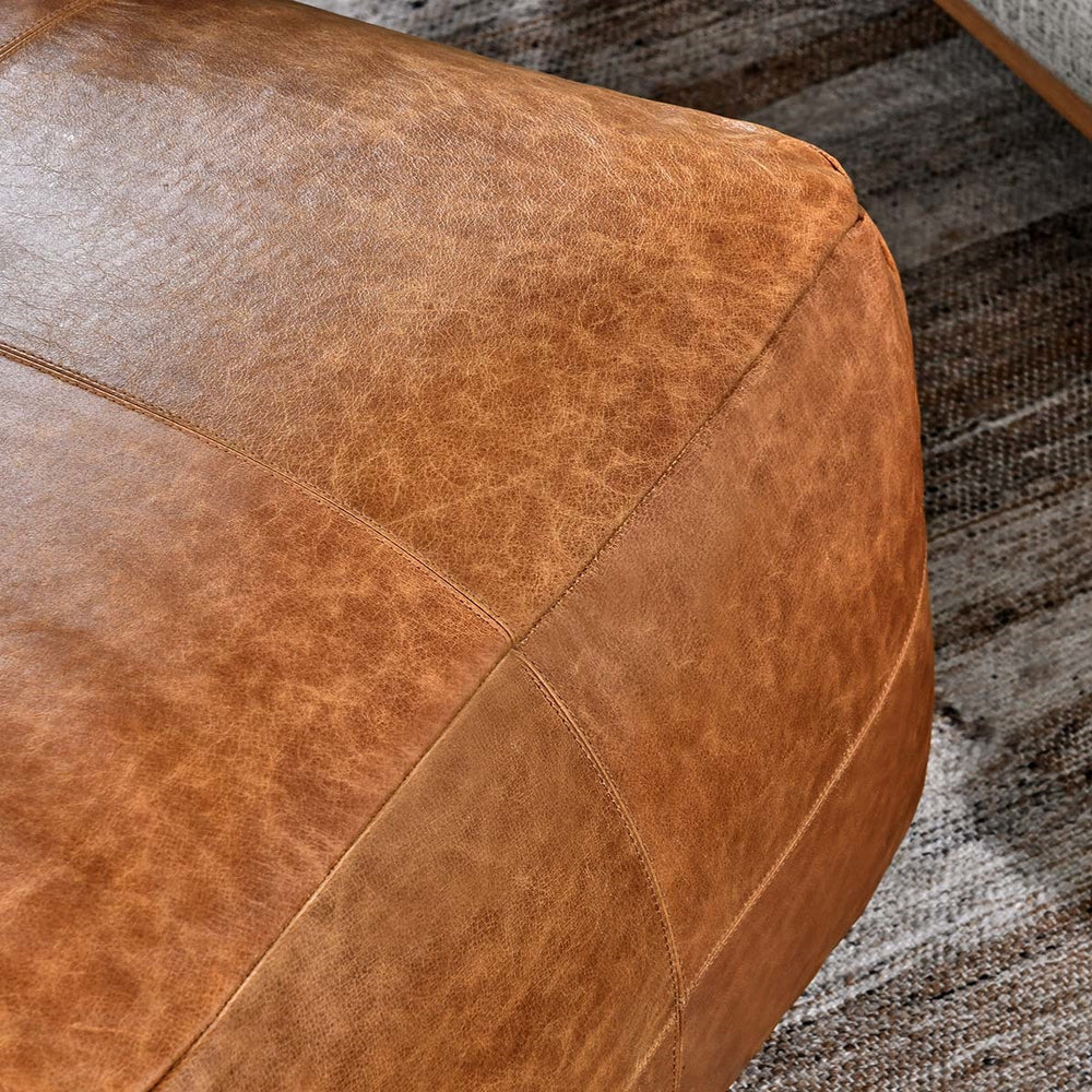 Black Leather Pouf with Classic Design