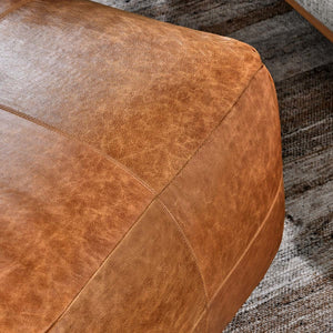 Black Leather Pouf with Classic Design