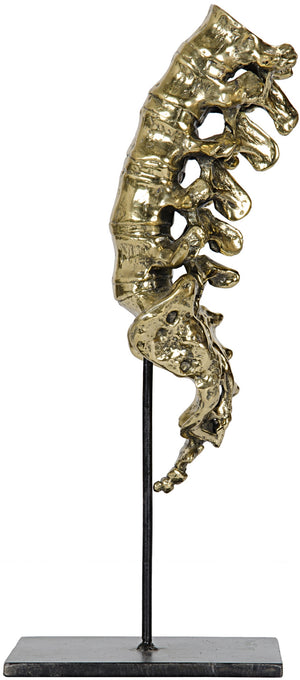 Vertebrae Sculpture in Antique Brass with Matte Black Industrial Steel Base