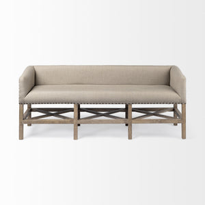 Bergen 60L x 19W Beige Fabric Covered Seat W/Brown Wood Frame Accent Bench