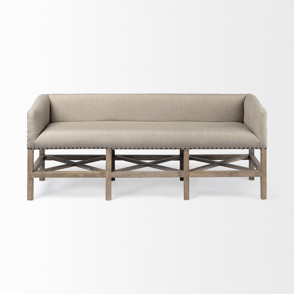 Bergen 60L x 19W Beige Fabric Covered Seat W/Brown Wood Frame Accent Bench