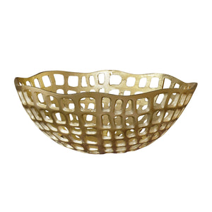 DECORATIVE BOWL WITH ORGANIC OPEN DESIGN IN TEXTURED BRASS FINISH